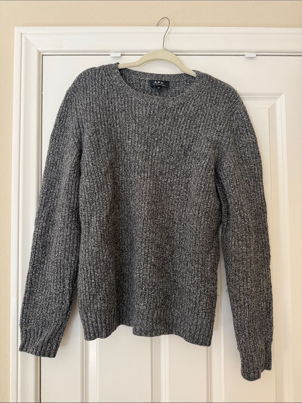 A.P.C. Men’s Charcoal Ribbed Crewneck Sweater